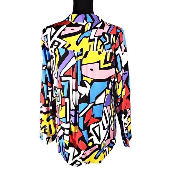 Big Dart Abstract Print Long Sleeve Button-up Hi-lo Top Size 12 - Picture 4 of 7